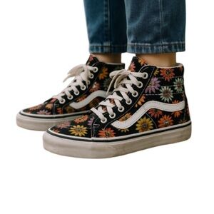 VANS Unisex SK8 Hi Tapered High Top Sneakers Peace Floral Pattern Canvas 5W 3.5M